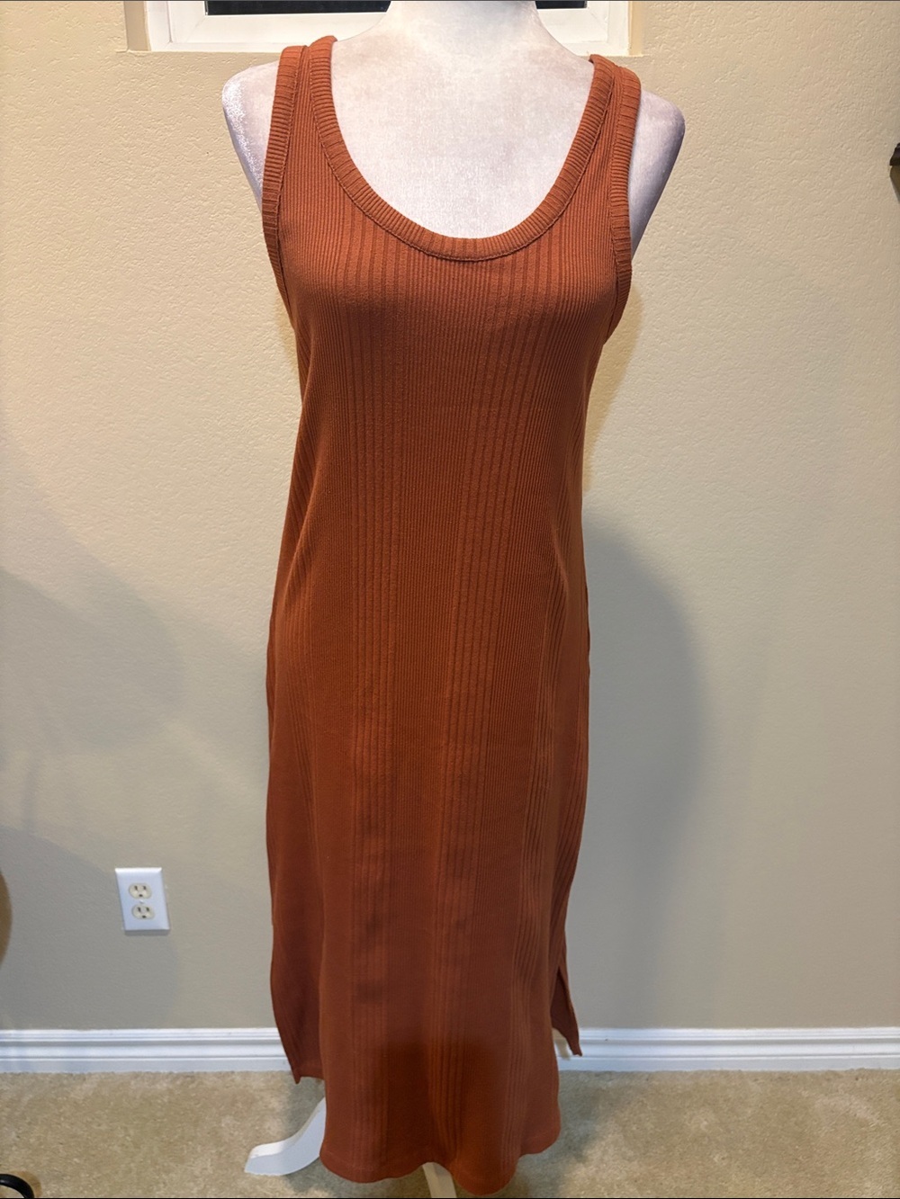 a new day Sleeveless Ribbed Midi Dress - Rust Orange